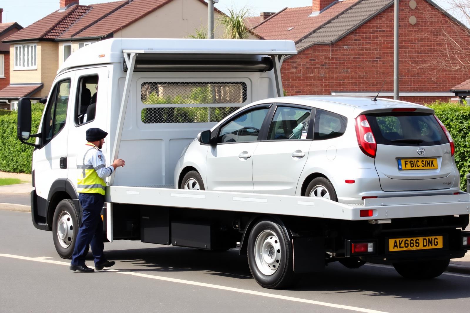 Flatbed recovery loading a car
